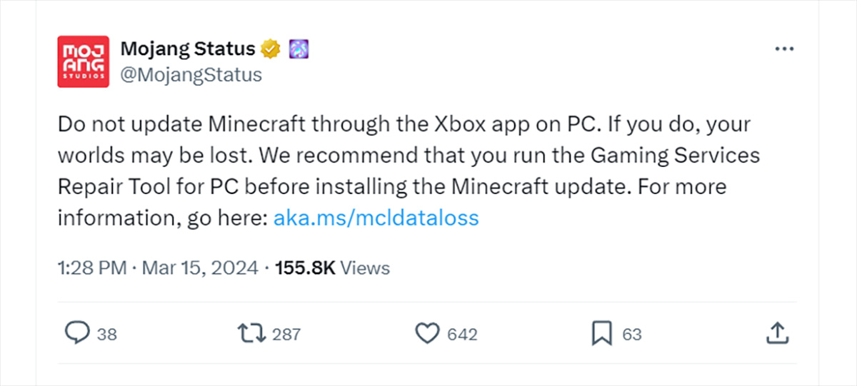 Người dùng PC có thể mất save nếu cập nhật Minecraft không đúng cách