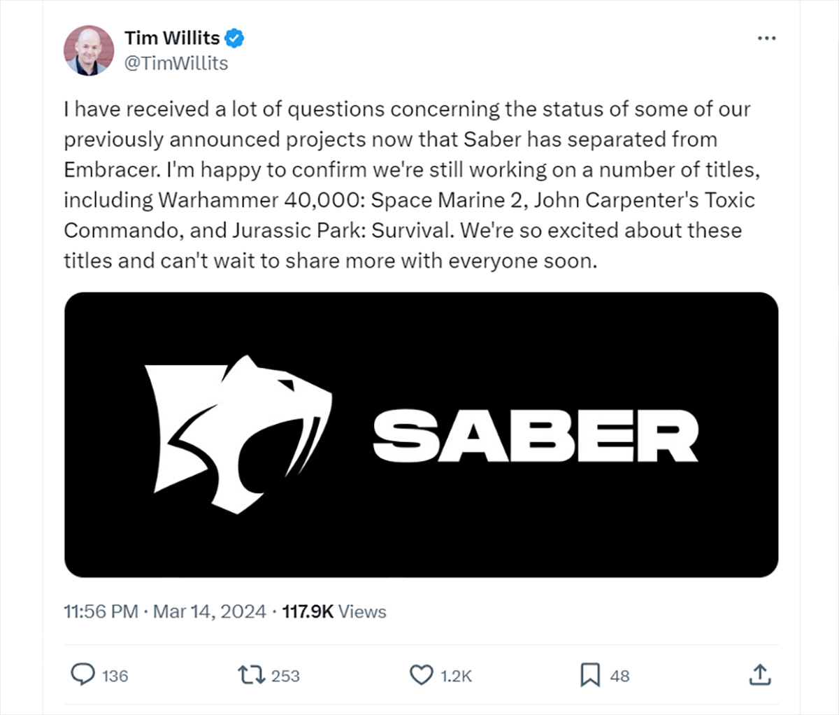 Saber Interactive xác nhận vẫn tiếp tục làm những sản phẩm chủ chốt sau khi rời Embracer