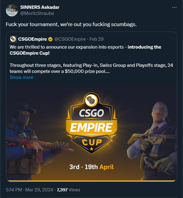 Cộng đồng CS2 phẫn nộ vì sự cố chen lấn tại giải CSGOEmpire - Gamelade