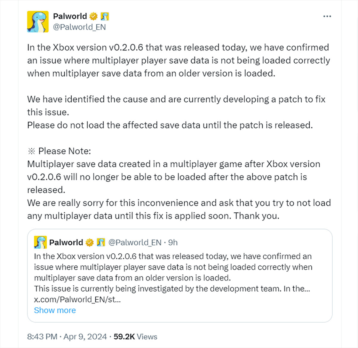 Đến lượt cập nhật Palworld trên Xbox gặp lỗi nghiêm trọng