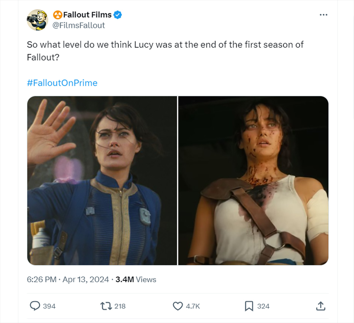 Game thủ đang cố tính Level của nhân vật chính Lucy trong phim Fallout TV