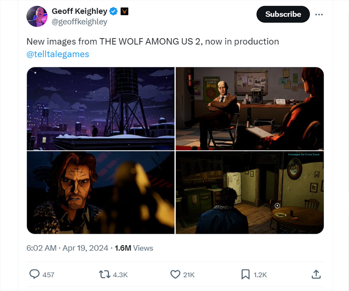 The Wolf Among Us 2 xác nhận còn sống với 4 tấm ảnh chụp màn hình mới