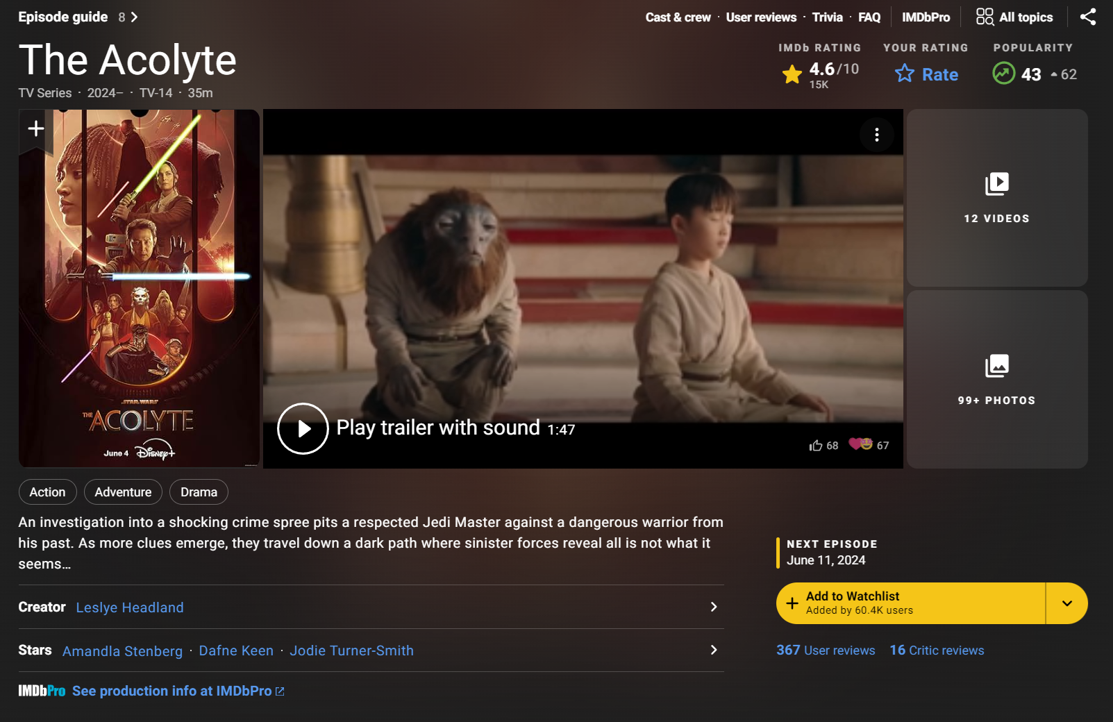 The Acolyte là phim Star Wars bị nhận nhiều gạch đá nhất từ khán giả từ trước đến nay