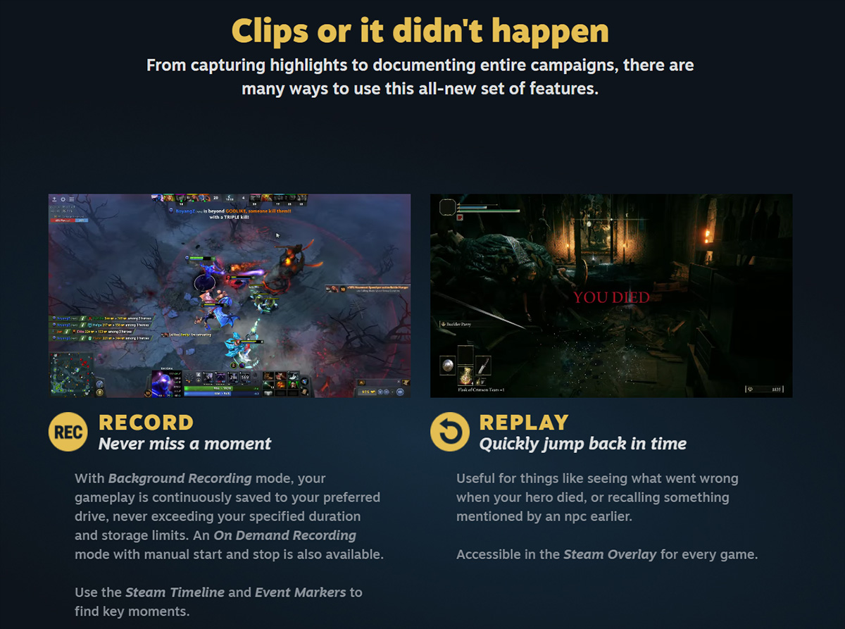 Steam bổ sung chức năng thử nghiệm quay video gameplay chạy nền