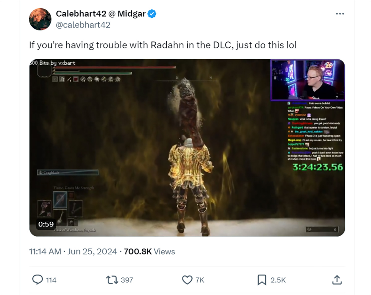 Streamer hạ gục trùm cuối Shadow of the Erdtree “như đi dạo” với 50 giây và 11 đòn