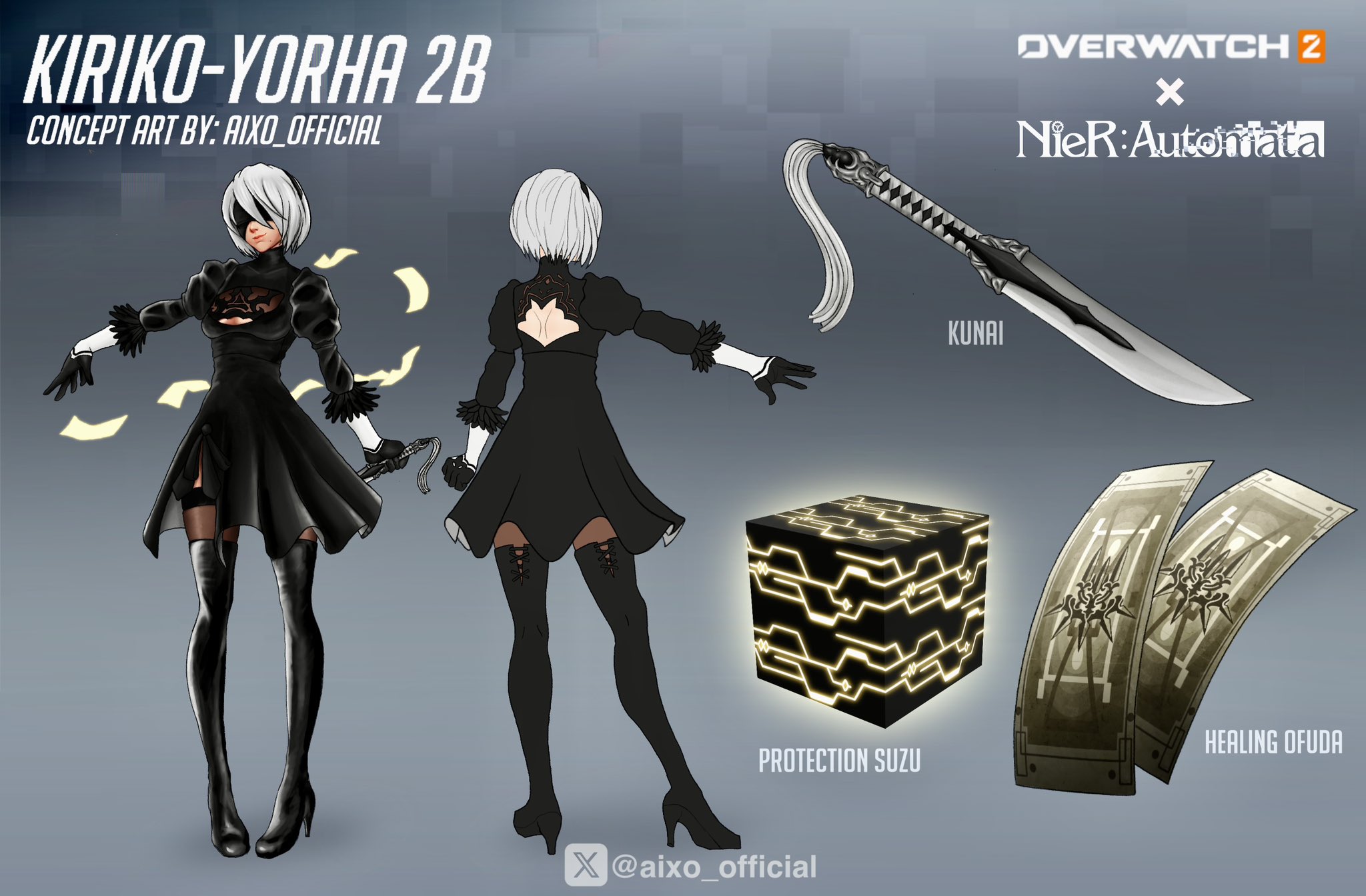 Fan Overwatch 2 thiết kế trang phục NieR: Automata cho Kiriko