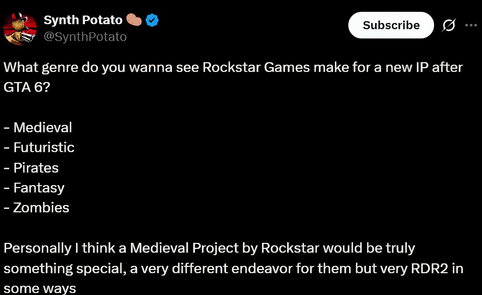 Fan muốn Rockstar làm game trung cổ với IP mới sau GTA 6 - Gamelade