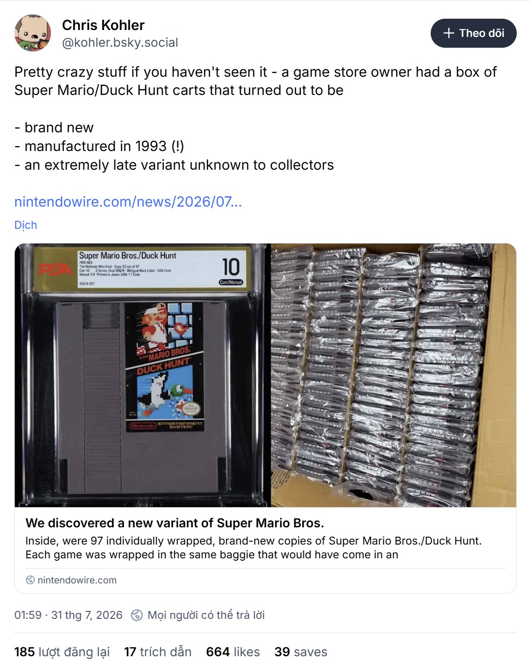Phát hiện lô băng Super Mario Bros. hiếm từng suýt bị nung chảy lấy vàng - Gamelade
