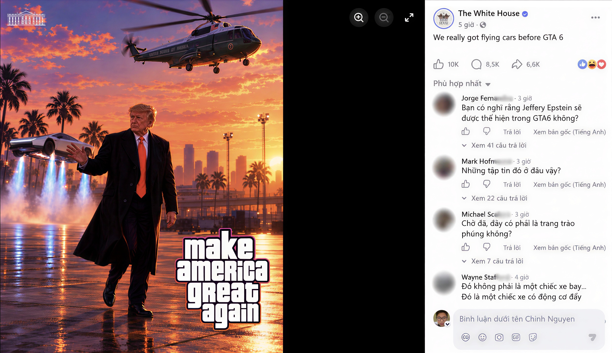 Nhà Trắng cà khịa GTA 6 bằng việc 'flex' xe bay của Elon Musk - Gamelade